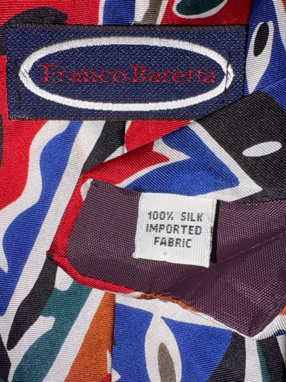 Franco Baretta Abstract Graphic Silk Tie OS Multi Color Block Bold 90s Art…